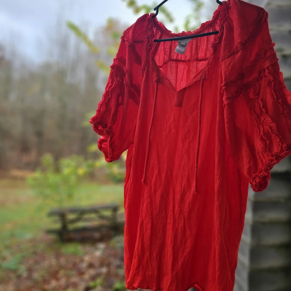Multiples Red Ruffled Top - Picture 1 of 5
